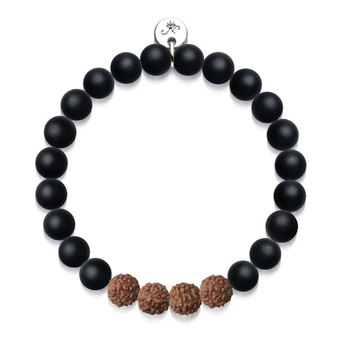 Guru | Mattschwarzer Achat x Rudraksha | Mala-Armband